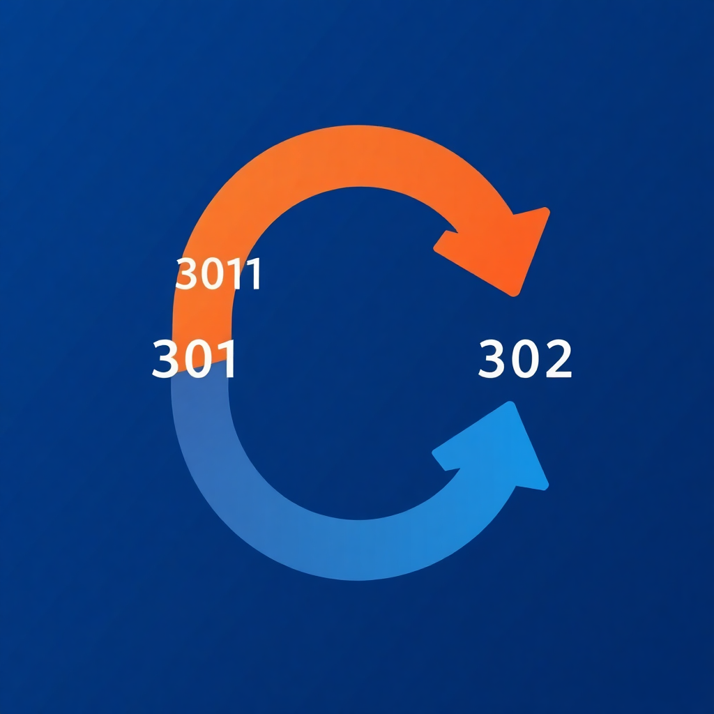 301 və 302 redirect mövzusunu göstərən domen yönləndirmə cover şəkli