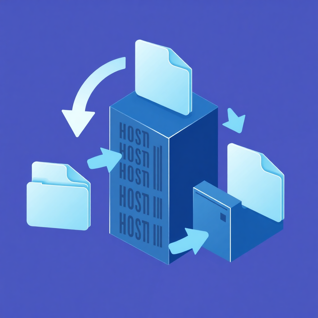 FTP və hostinqdə fayl transferi mövzusunu göstərən server və fayl cover şəkli