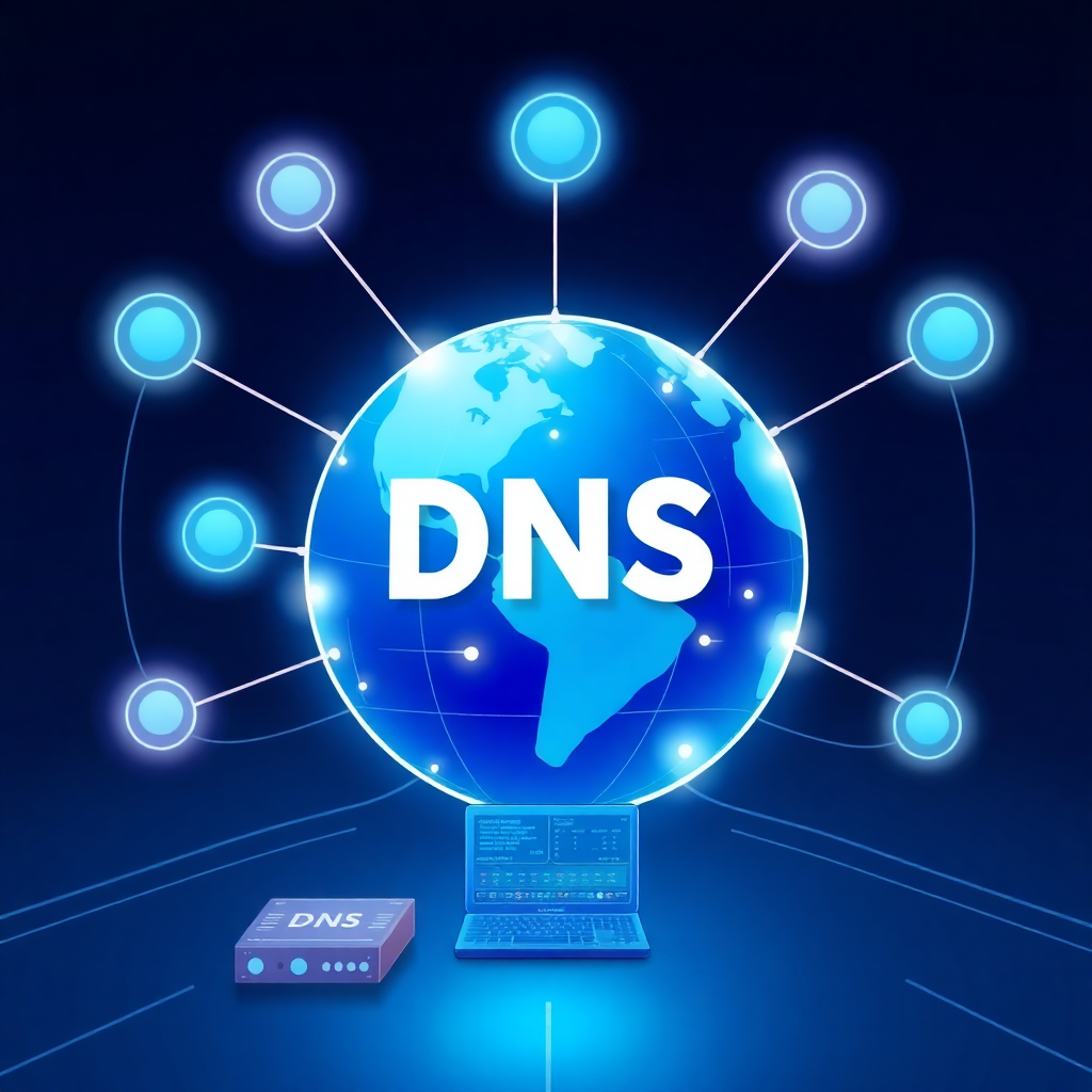 DNS nameserver propagasiyası mövzusunu göstərən texnoloji cover şəkli