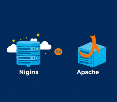 Nginx və Apache web server müqayisəsini göstərən modern hosting cover şəkli