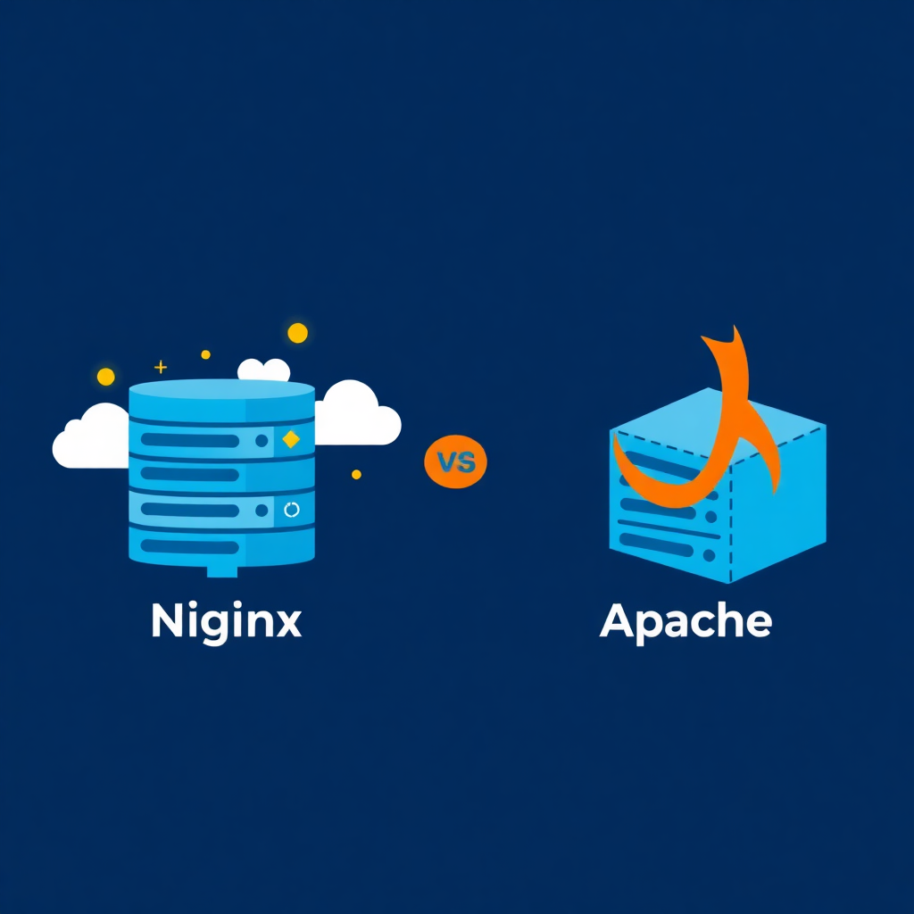 Nginx və Apache web server müqayisəsini göstərən modern hosting cover şəkli
