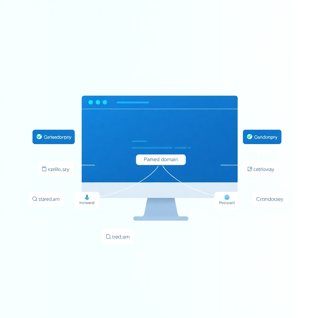 Parked domain və domen yönləndirmə məntiqini göstərən texnoloji cover şəkli