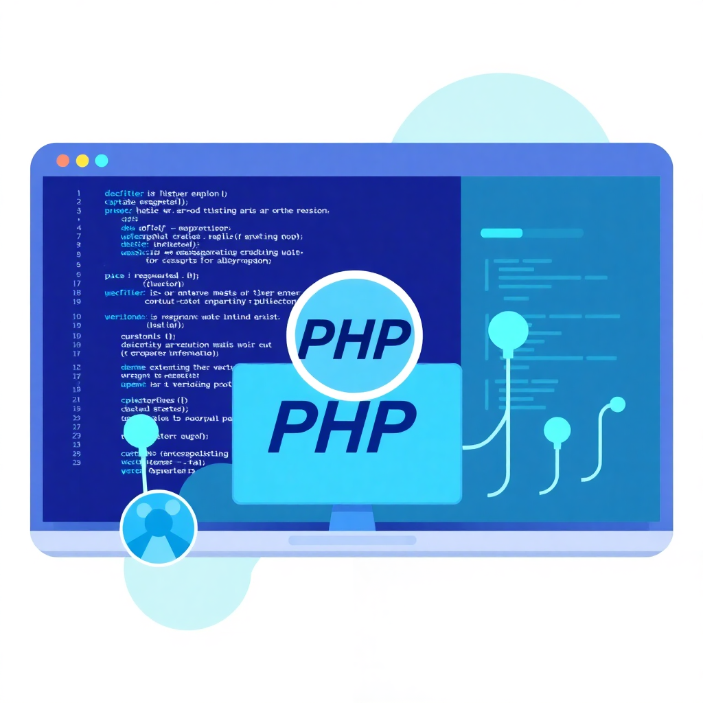 Hostinqdə PHP versiyası mövzusunu göstərən modern WordPress və hosting cover şəkli