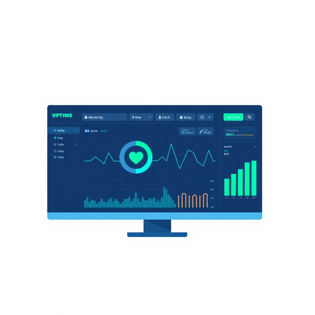 Uptime monitoring və sayt status alert mövzusunu göstərən modern hosting cover şəkli